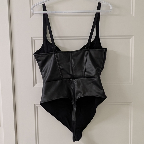 Popilush Sculpting Faux Leather Corset Bodysuit Black XL - Picture 8 of 8